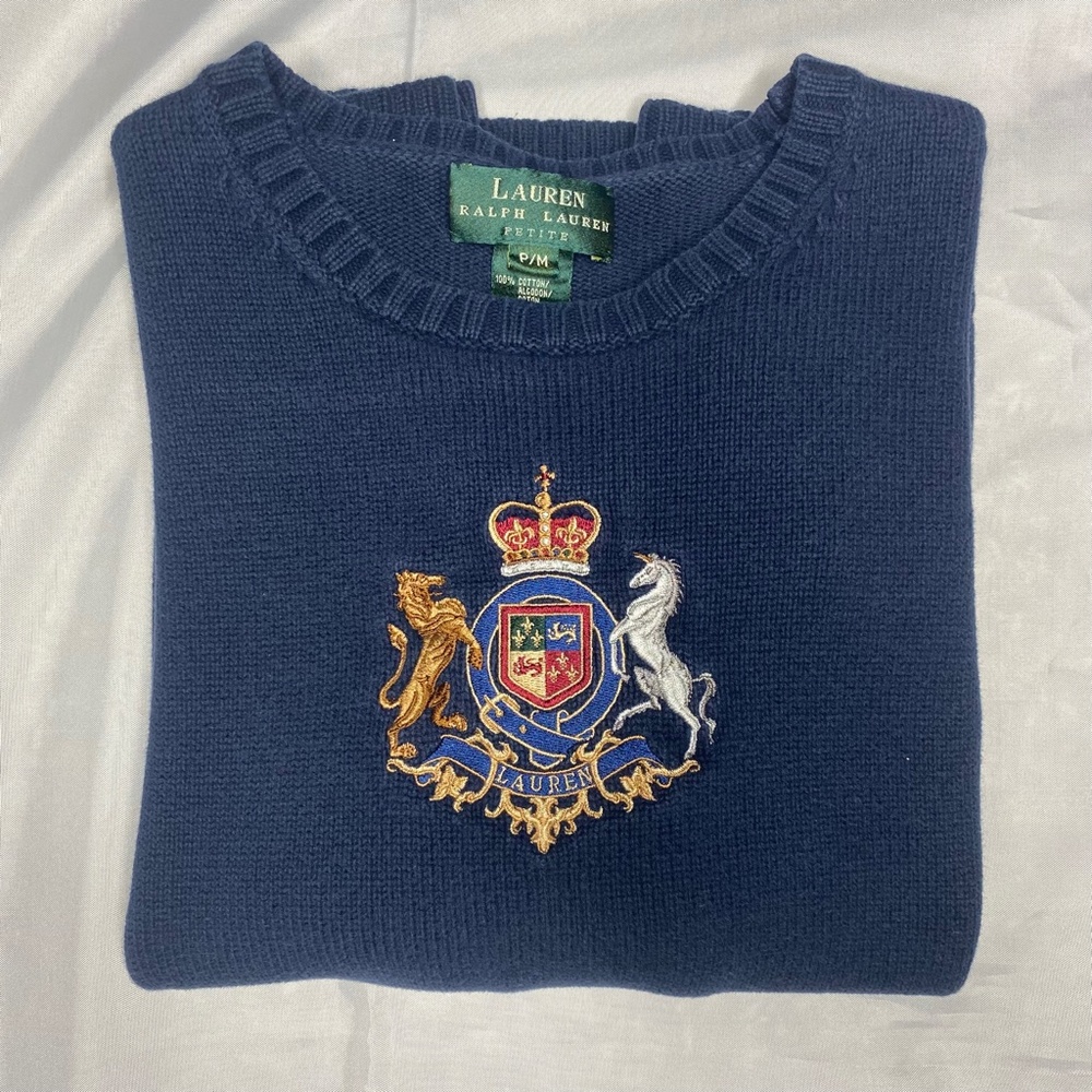 Lauren Navy Crest Knit Sweater